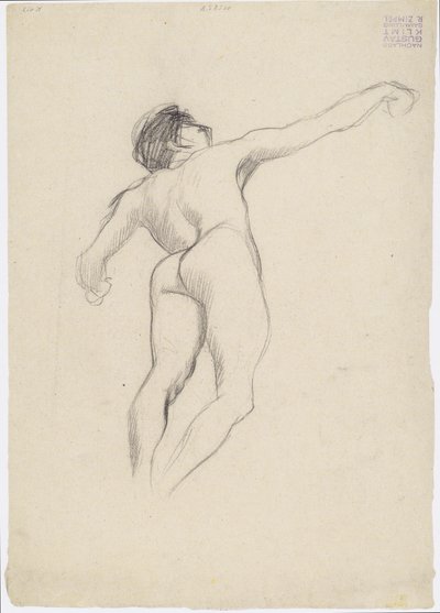 Floating Male Nude from Behind, Strong Foreshortening to the Right by Gustav Klimt